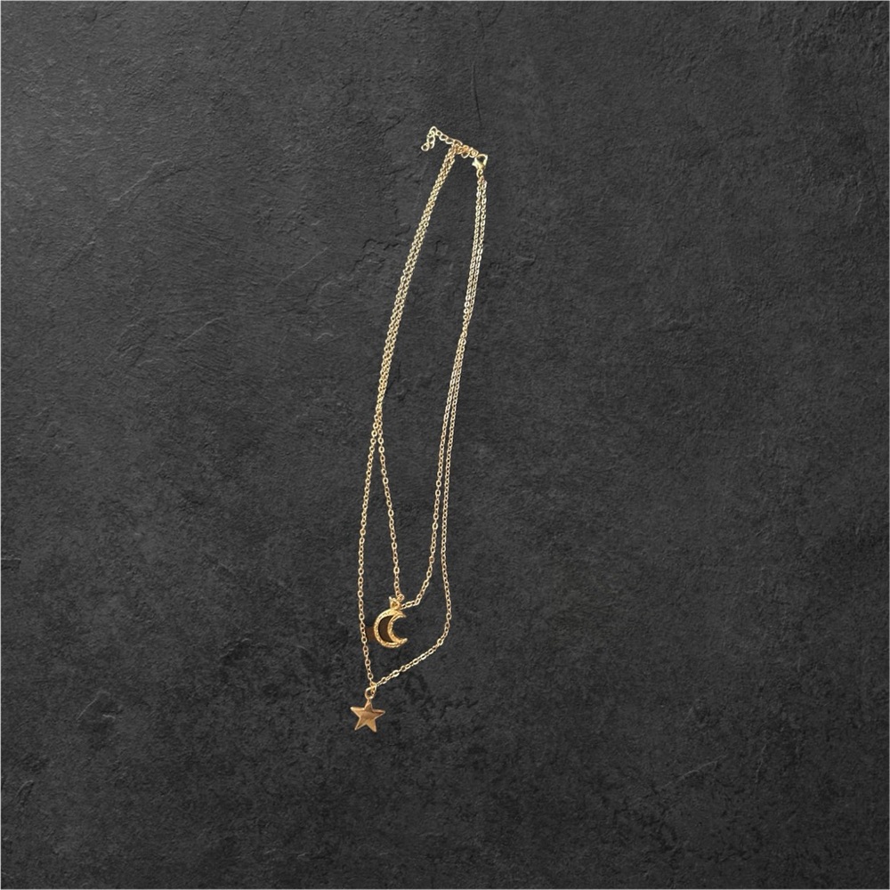 Gold Layered Necklace with Star and‎ Moon Charms Celestial Jewelry